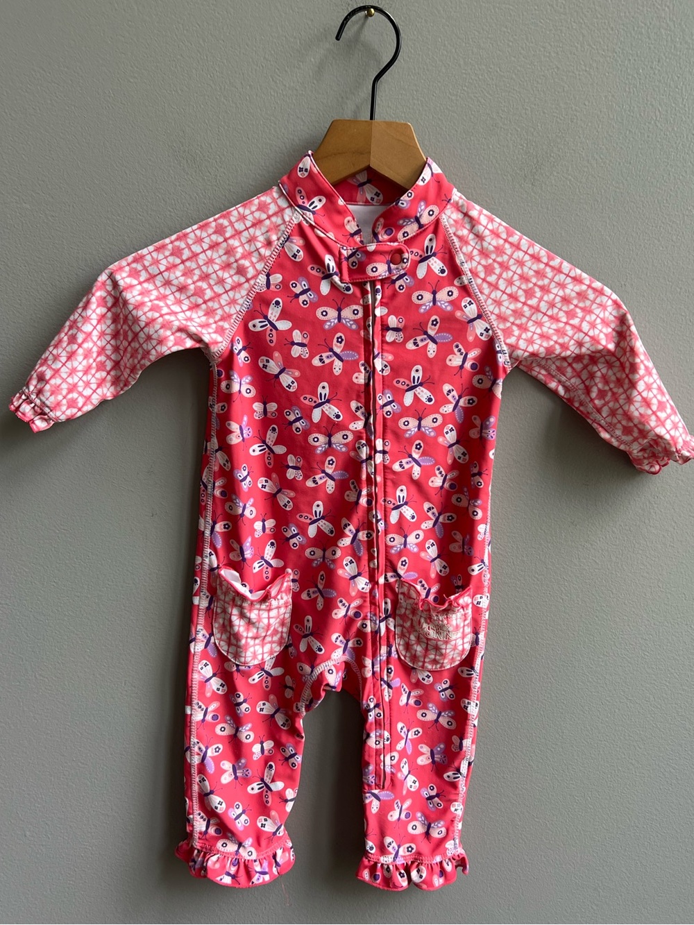 UV Skinz UPF 50+ Sunwear Swimsuit Size 18-24m Coral & Purple Butterfly One Piece